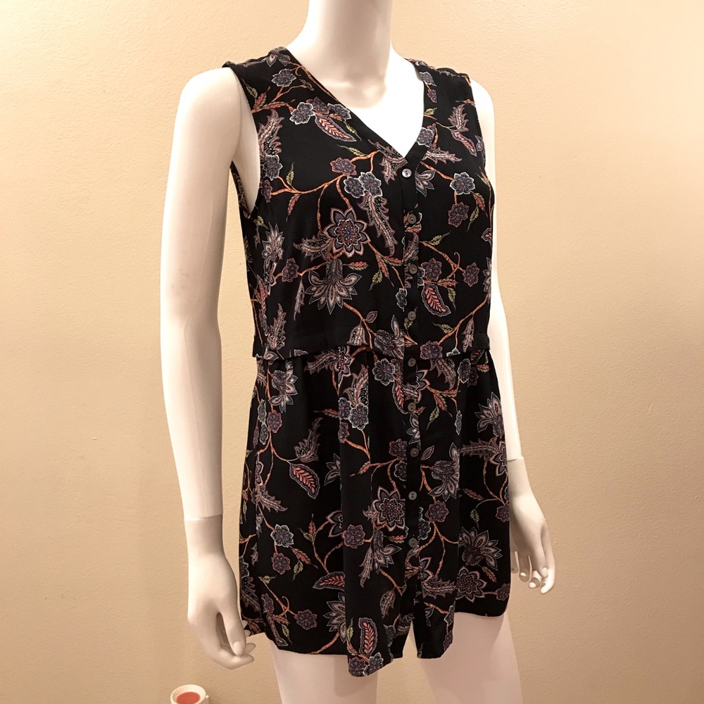 J Jill Sleeveless Tunic Top Womens Size XS Relaxed Fit Shirred Waist Button Up